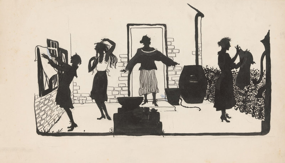 Vier vrouwen in een wasruimte 1900 1930