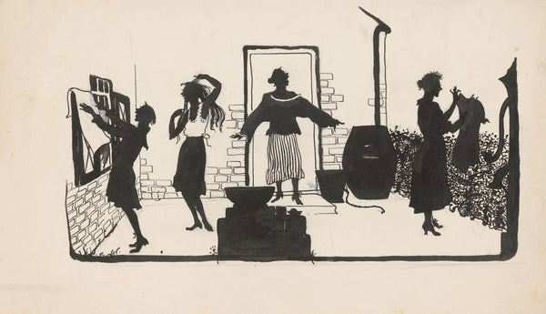 Vier vrouwen in een wasruimte 1900 1930