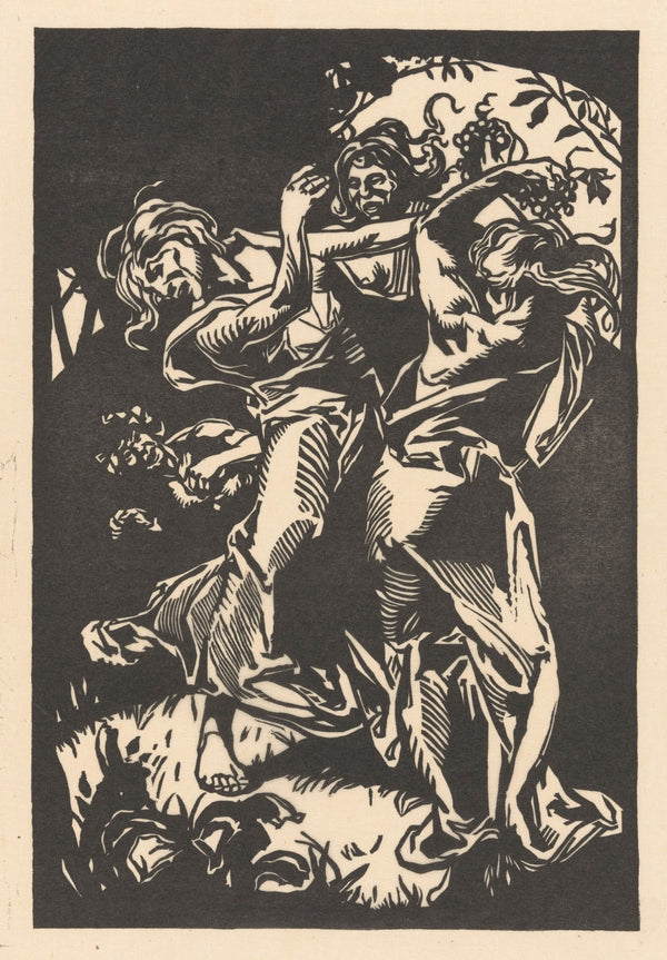Dansende vrouwen met druiventrossen en sater 1881 1934