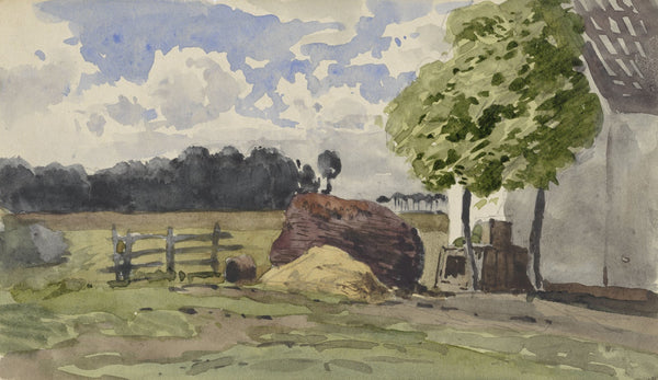 Stapel hout voor een boerderij in het weiland 1845   1925