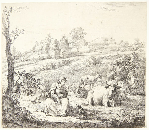 Hyrdinde som taler med sin hund 1653
