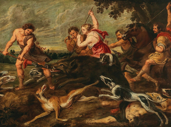 Meleager and Atalante hunting the Calydonian boar