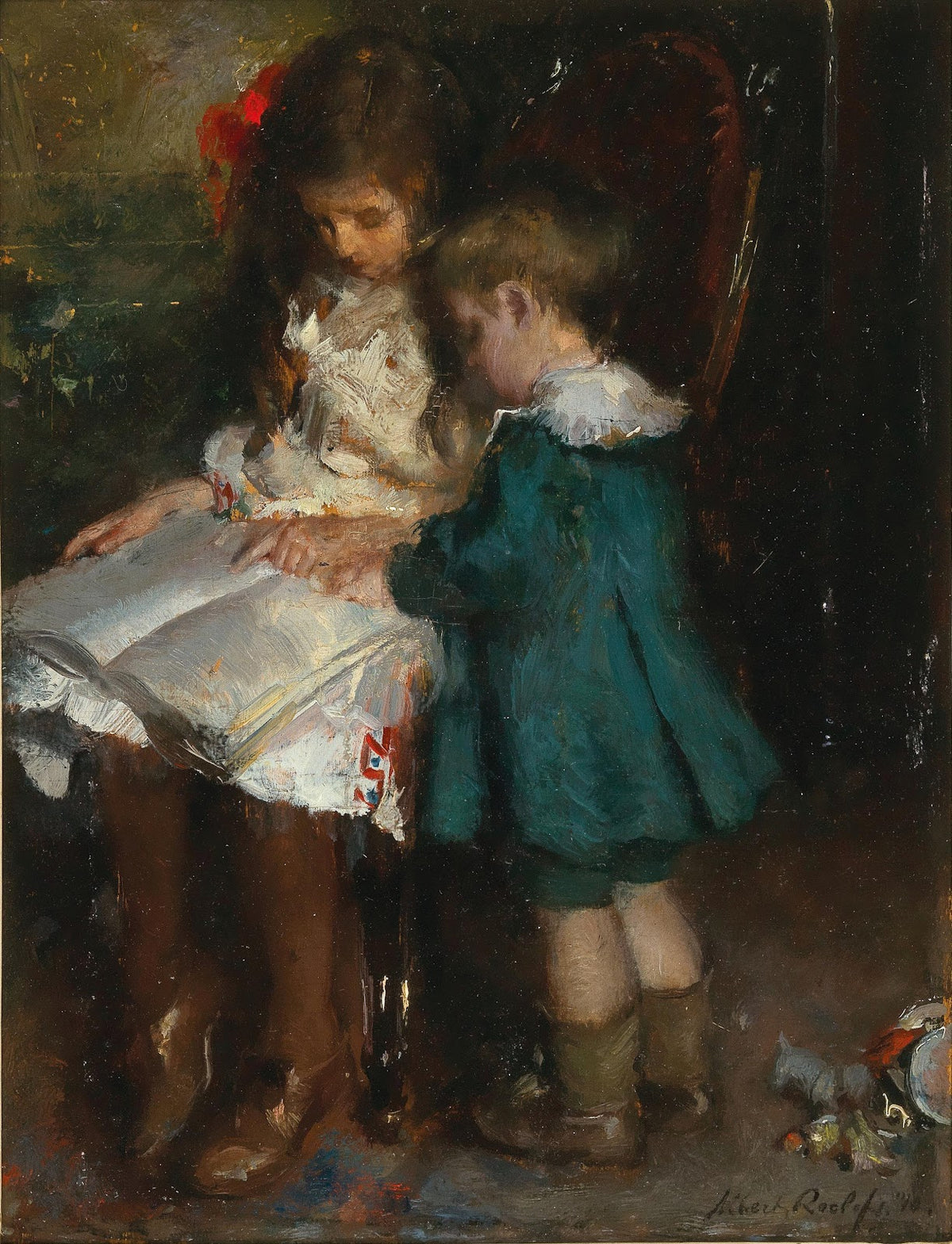 A Reading Lesson Two Siblings 1910