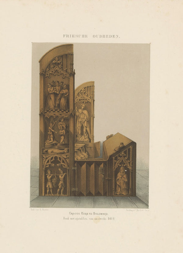 Groote Kerk te Bolsward Bank met zijstukken van omstreeks 1460 1875