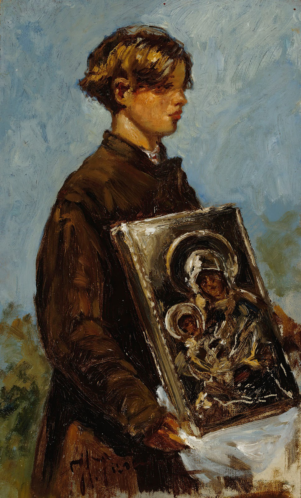 Young Boy Carrying An Icon Sketch 1880