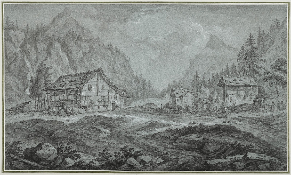 Gebirgstal mit Bauernhäusern Amsteg im Kanton Uri ca 1780