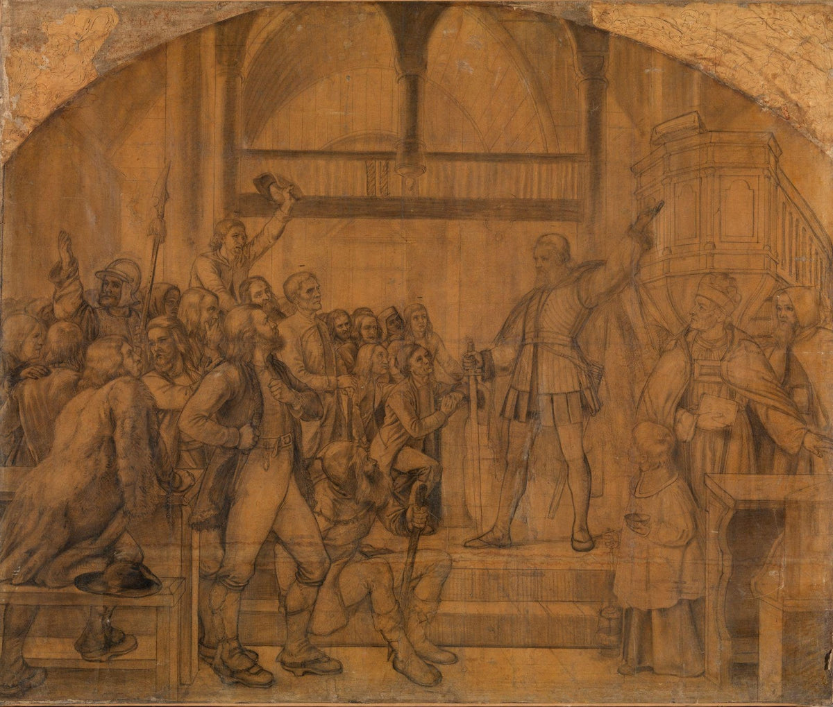 Gustav Vasa taler til Dalalmuen i Mora kirke 1840