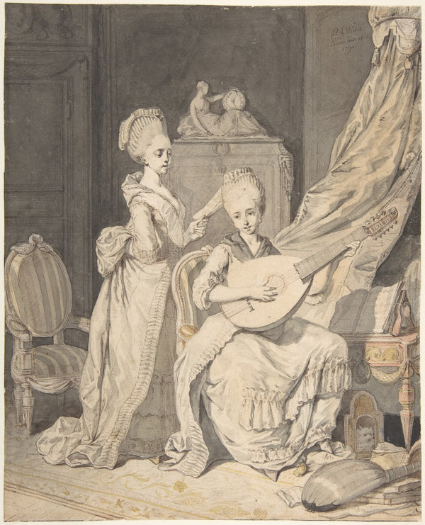 Two Women in an Elegant Interior a Singer Accompanied by a Lutenist 1771