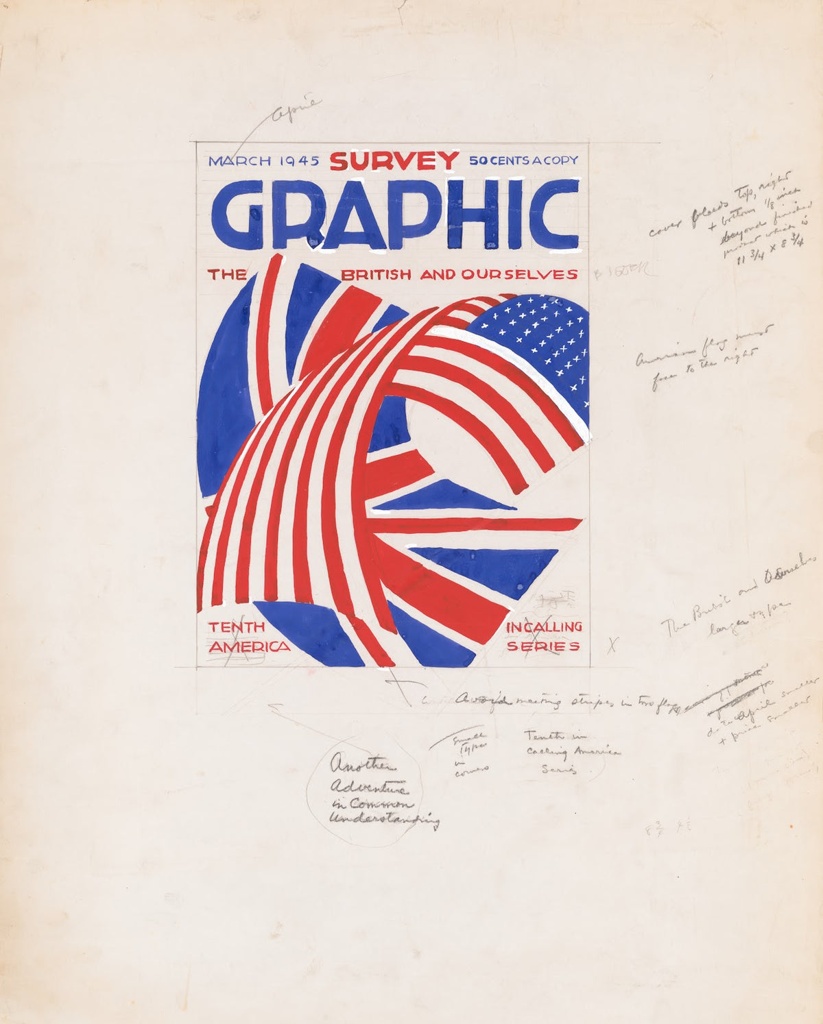 Graphic design for cover of Survey Graphic Magazine The British and Ourselves 19
