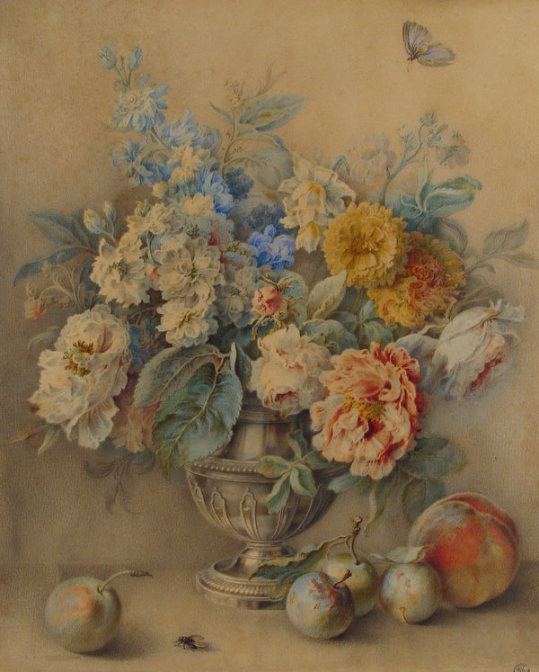 Flowers in a Silver Caster Fruit in the Foreground 18th century