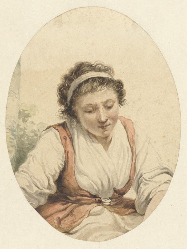 Vrouw met rood vest en wit lint in het haar 1766   1815