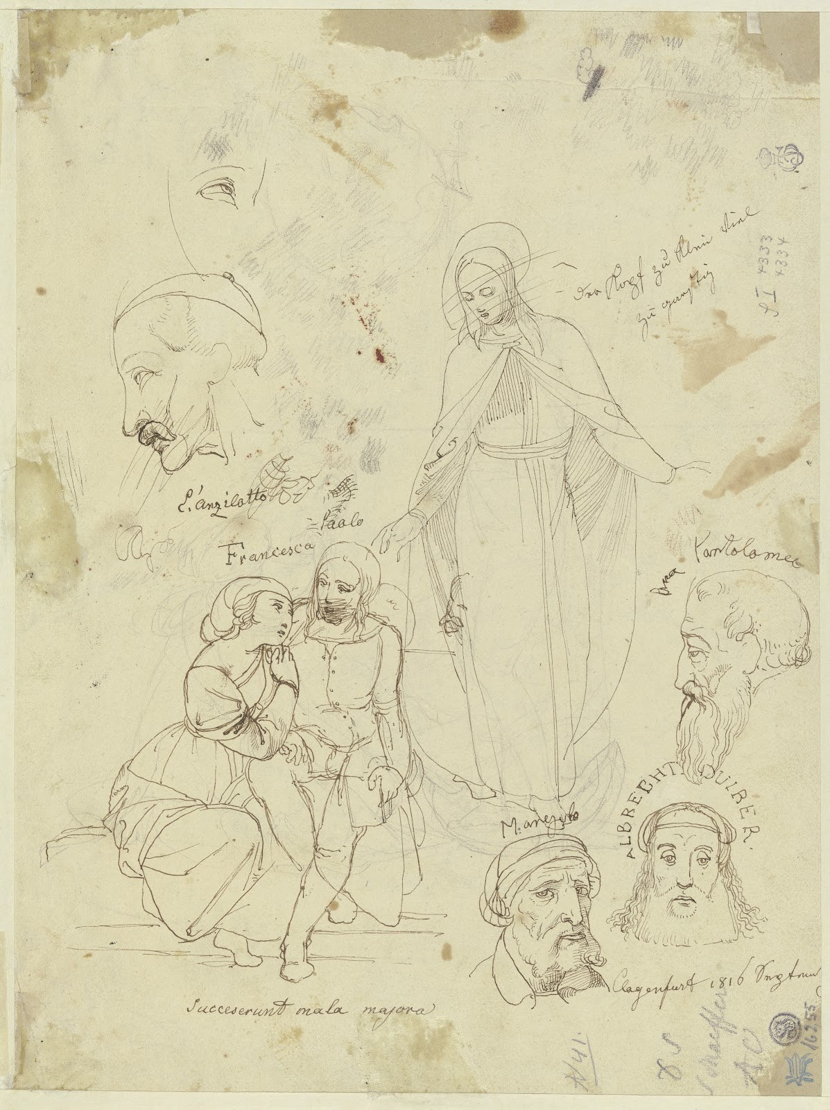 Studienblatt Figuren und Köpfe 1816
