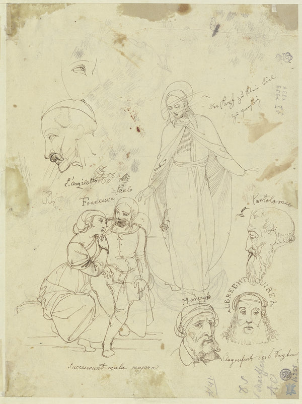 Studienblatt Figuren und Köpfe 1816