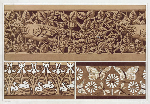 Faisan et ronces bois sculpté à jour Papillons et libellules marqueterie Canards