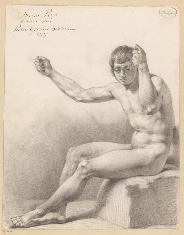 Zittend mannelijk naakt van opzij gezien 1817