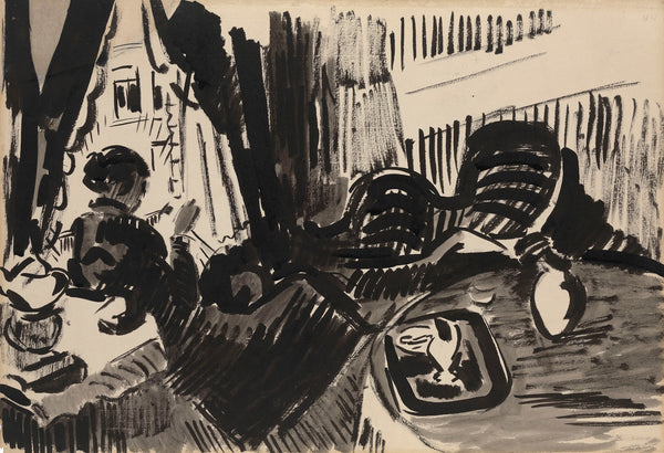 Nel Sewing before the Burtterfly Sofa 1914