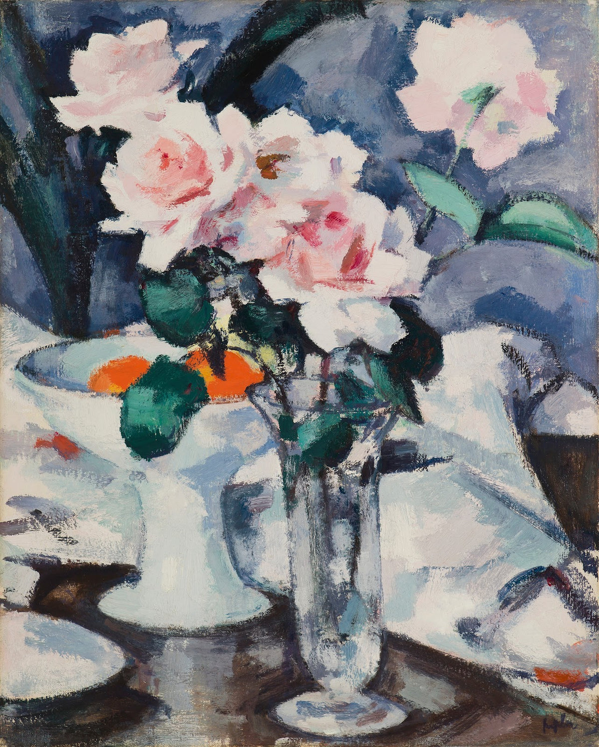 Pink Roses in a Glass Vase late 1920s