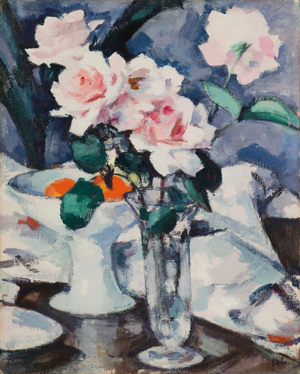 Pink Roses in a Glass Vase late 1920s