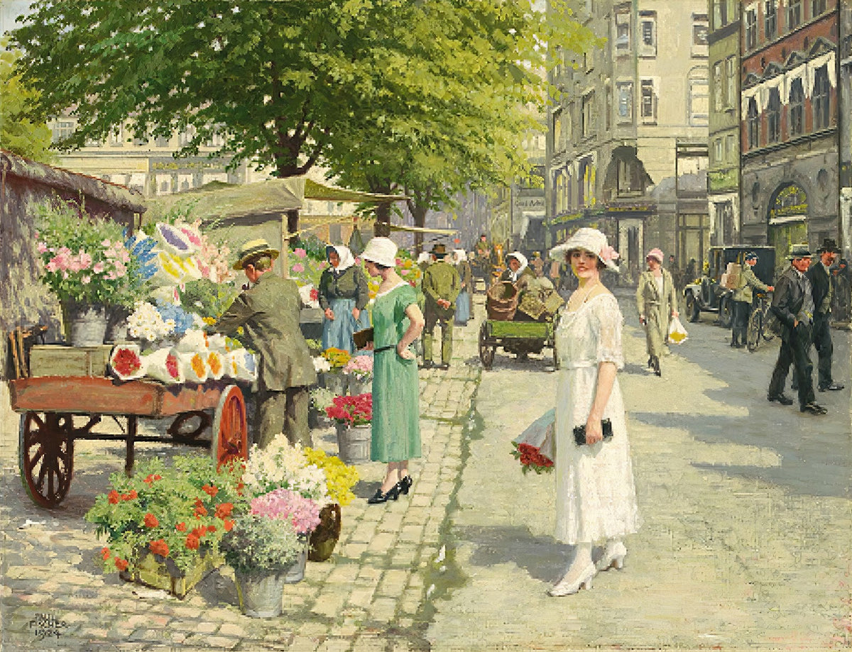 Damer Der Køber Blomster På Amagertorv 1924