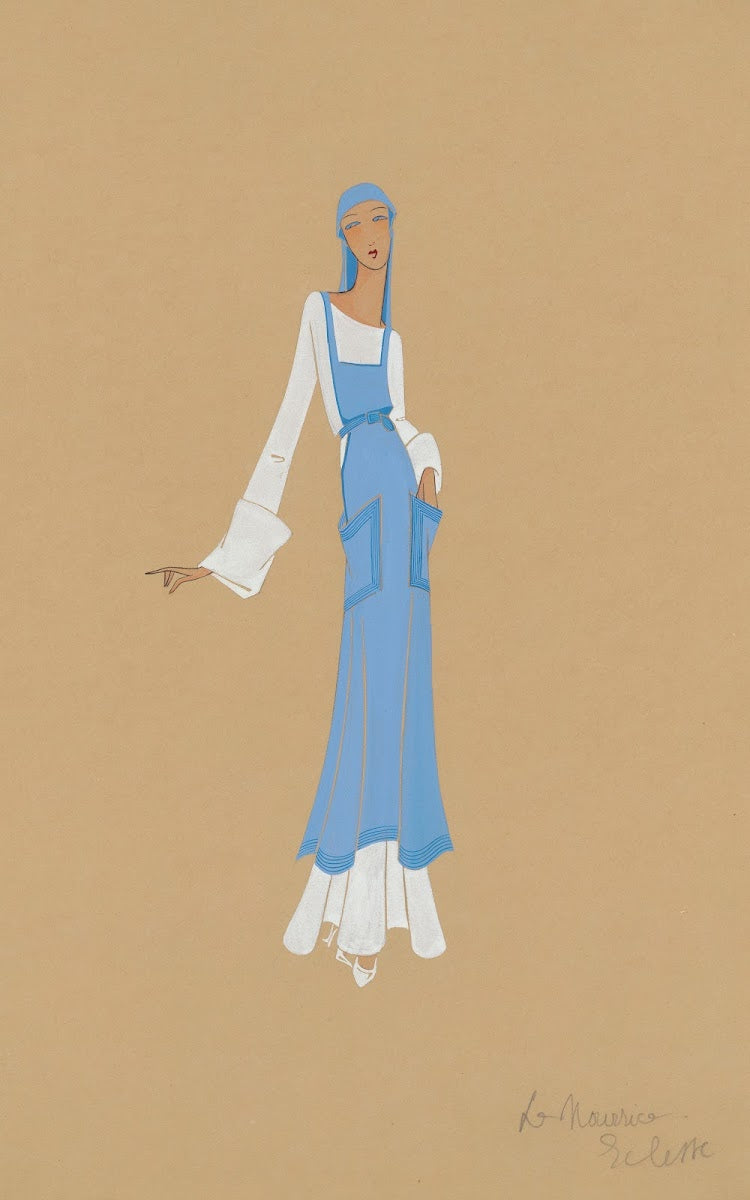 Amphitryon 38  Ecclissé la nourrice robe blanche tablier et voile bleuee 1929
