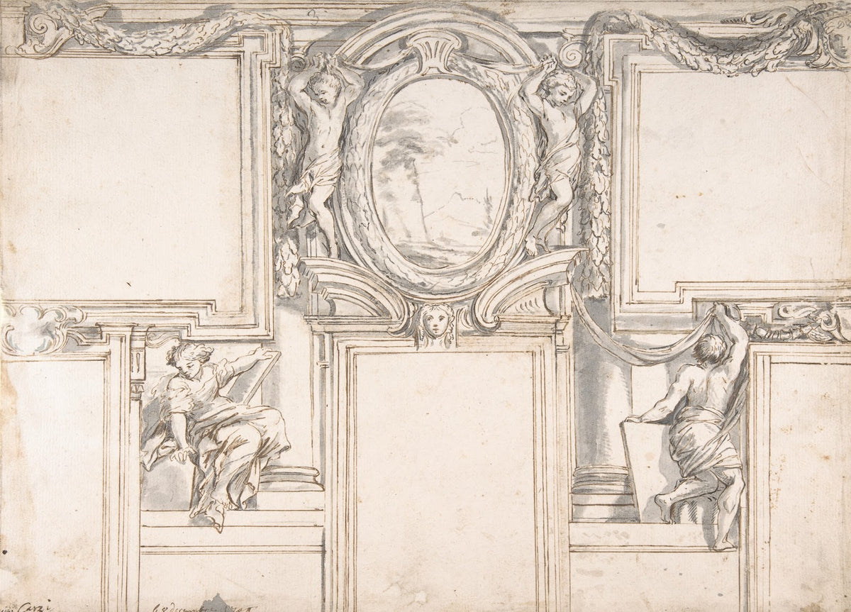 Design Wall Elevation with Stucco and Painted Decorations 1708