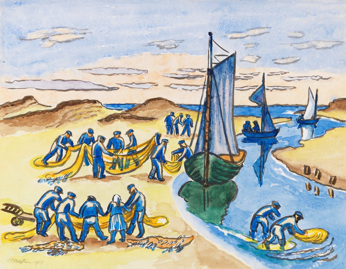 Fishermen at work on the beach 1951