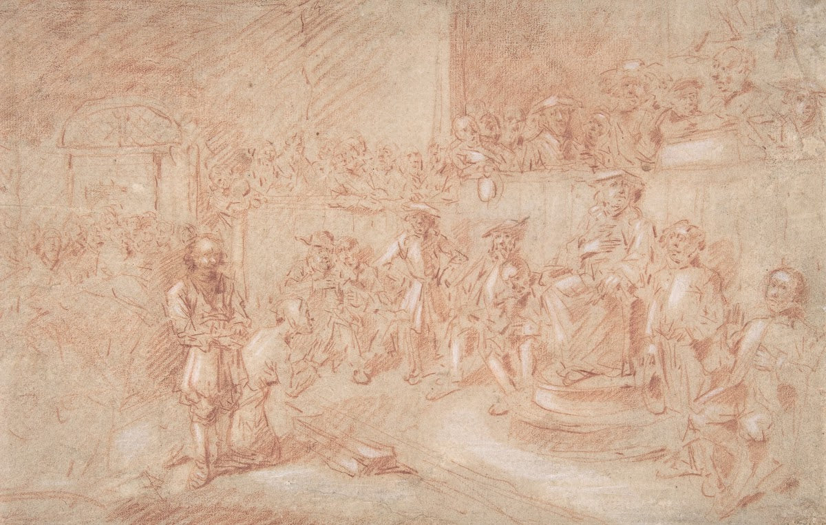 Two Men Before a Judge in a Crowded Courtroom late 17th century