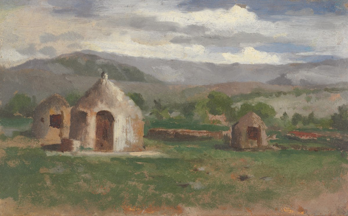 Landscape sketch with primitive hutsProvence ca1852