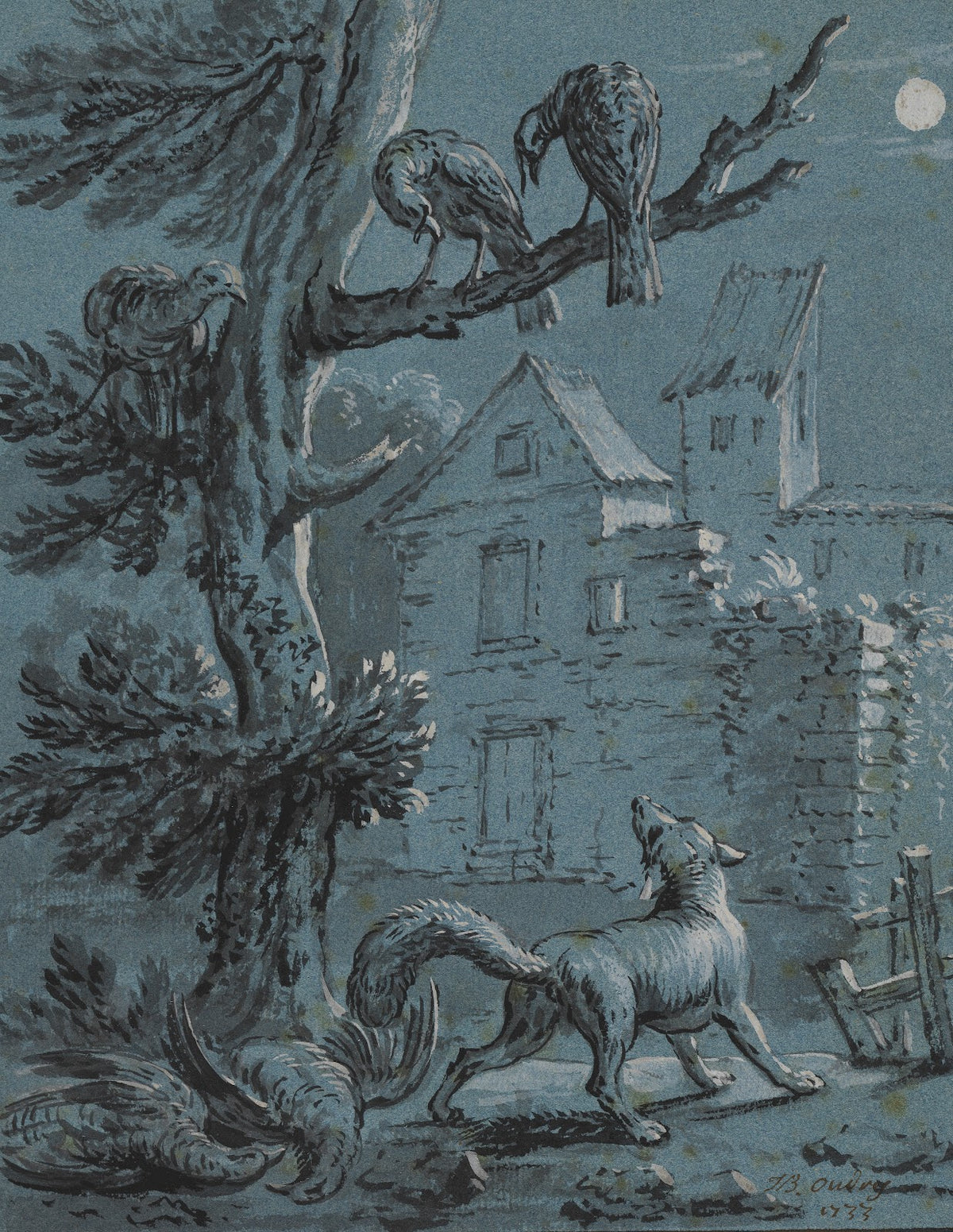 The Fox and the Turkey Hens Illustration for the Fables of La Fontaine 1733