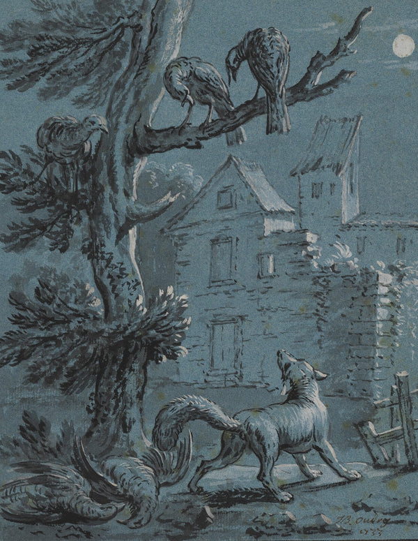 The Fox and the Turkey Hens Illustration for the Fables of La Fontaine 1733
