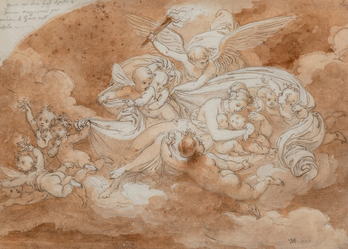 Latona with Apollo and Diana being transported on the orders of Jupiter to the i