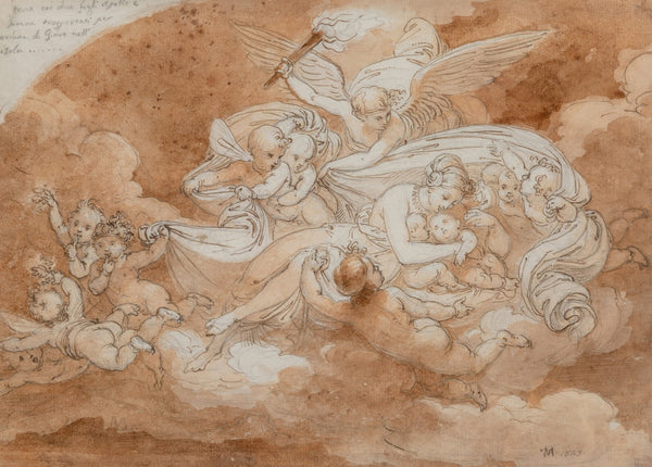 Latona with Apollo and Diana being transported on the orders of Jupiter to the i