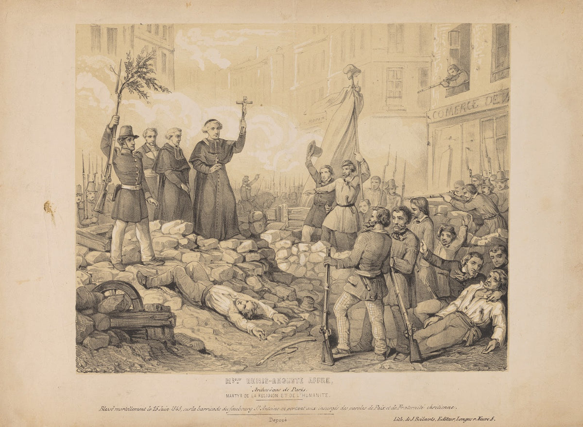 Archbishop is standing on the barricades 1848
