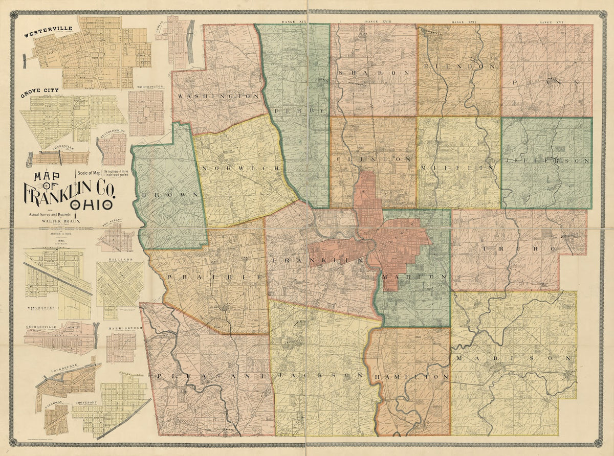 Map of Franklin County Ohio 1895
