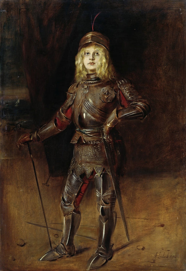 Marion Lenbach in knights armor 1902