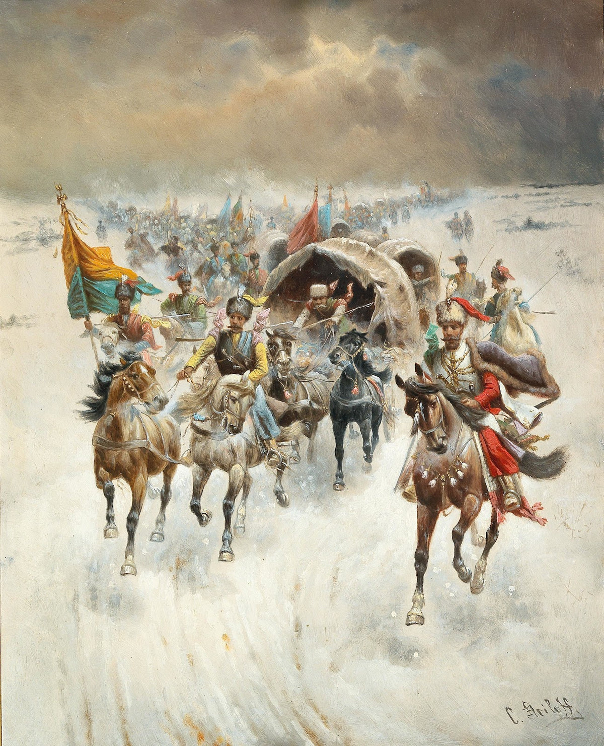 Kossakenzug in winterlicher Landschaft