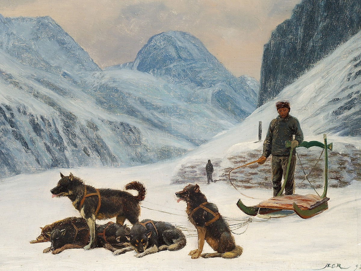 En grønlænder holder hvil ved sin hundeslæde 1893