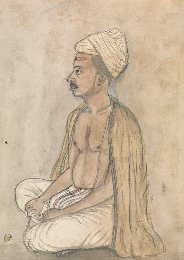 Man with a Yellow Shawl Sitting Crosslegged