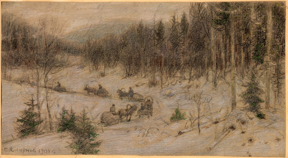 Siberian Road in Winter A String of Carts Going from Rasseia to the Krasnoyarsk