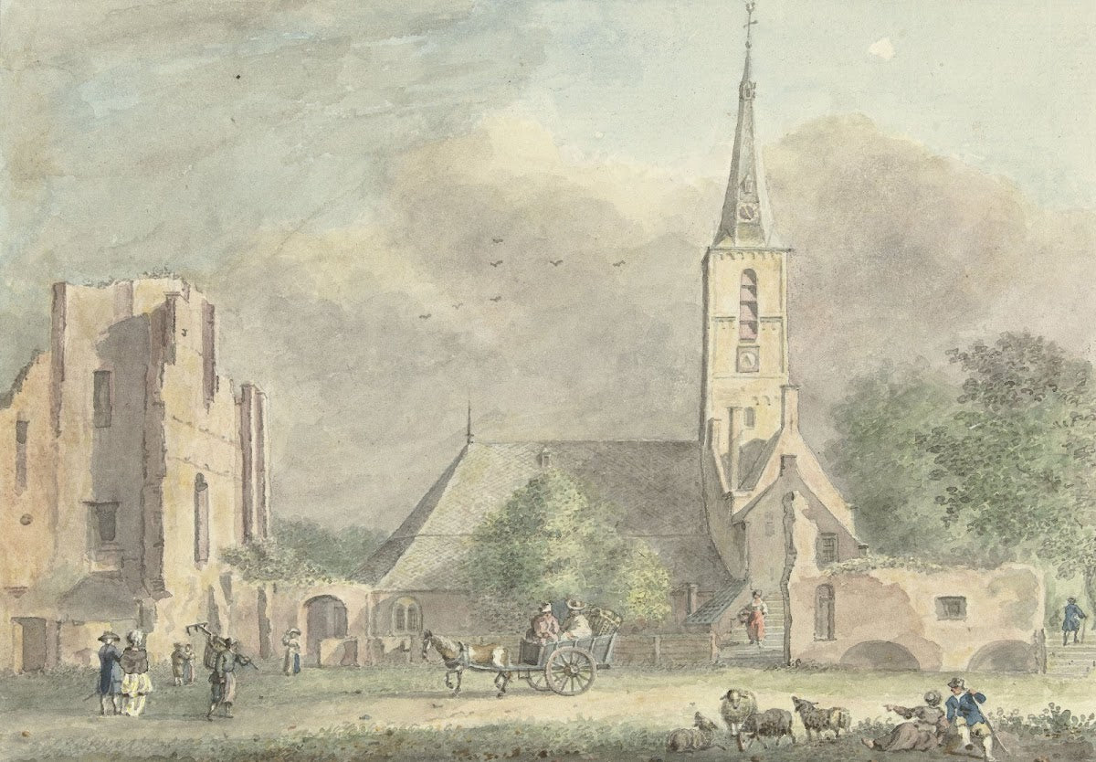 Kerk en ruïne van de abdij te Rijnsburg 1757   1822