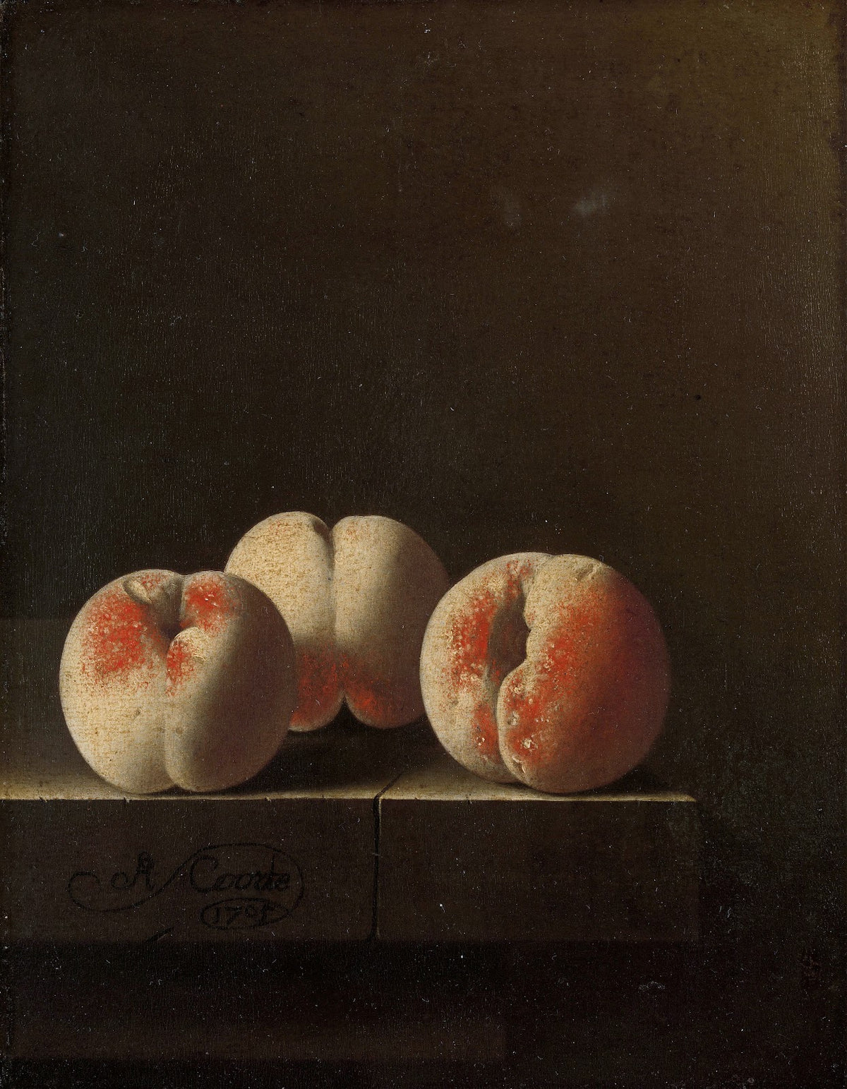 Three Peaches on a Stone Plinth 1705