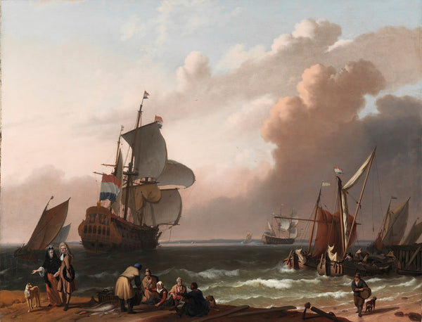 Coastal Scene with a Man of War and other Vessels 1692