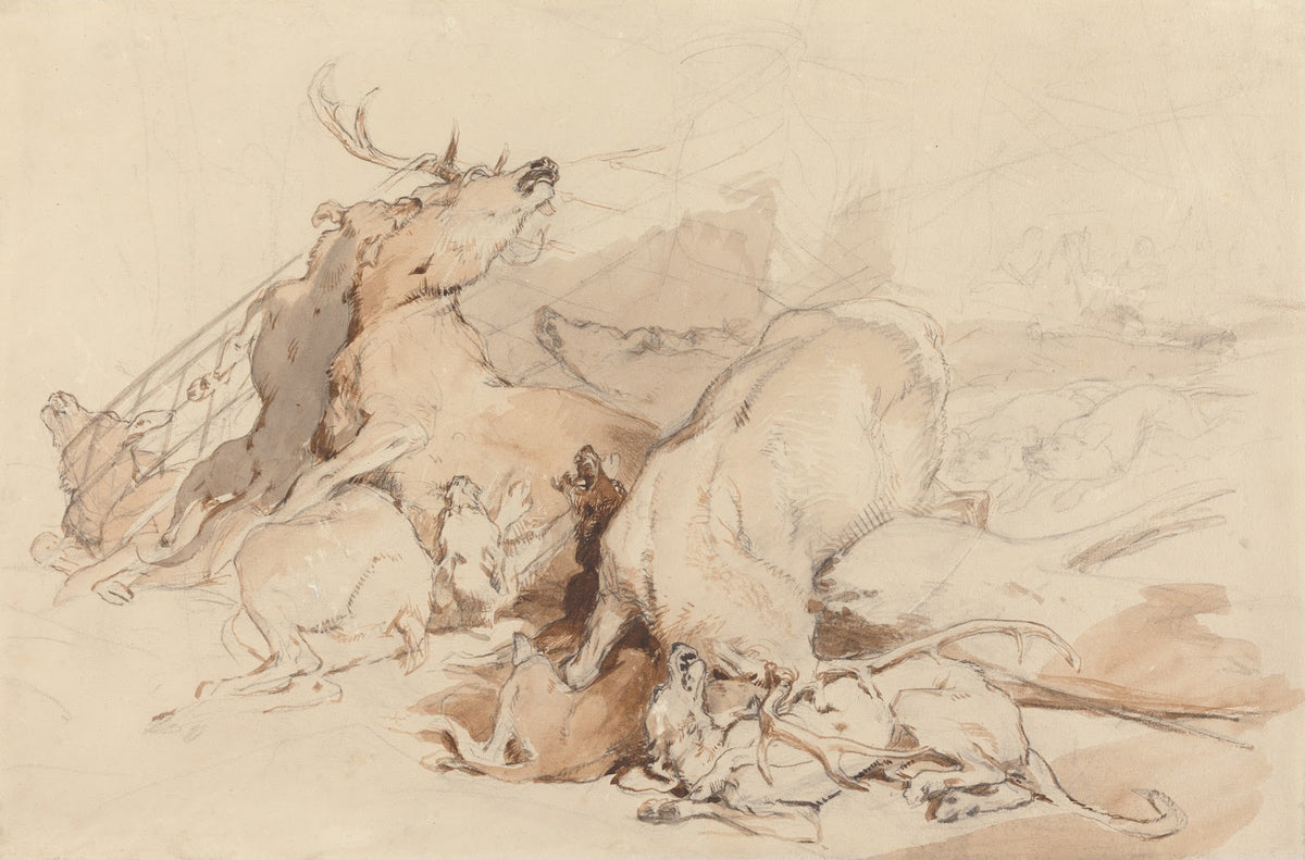 Hounds and Hunters Attacking Deer 1831