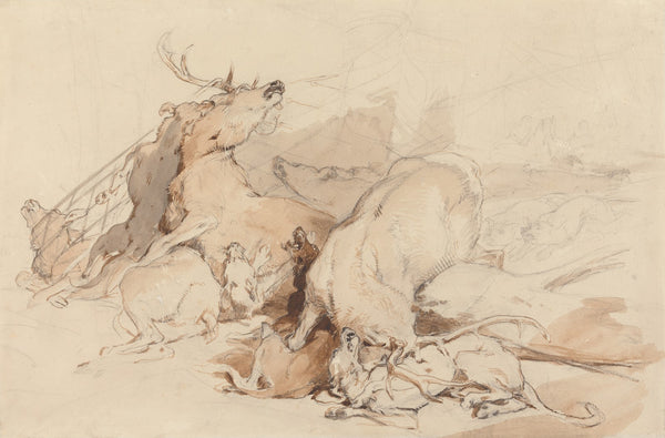 Hounds and Hunters Attacking Deer 1831