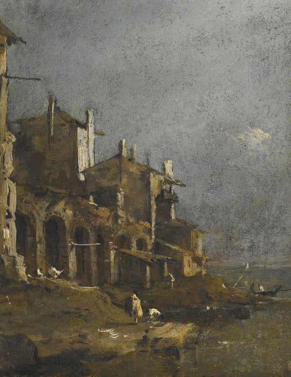 A Capriccio Coastal Landscape With Figures On The Shore Beneath An Arcade