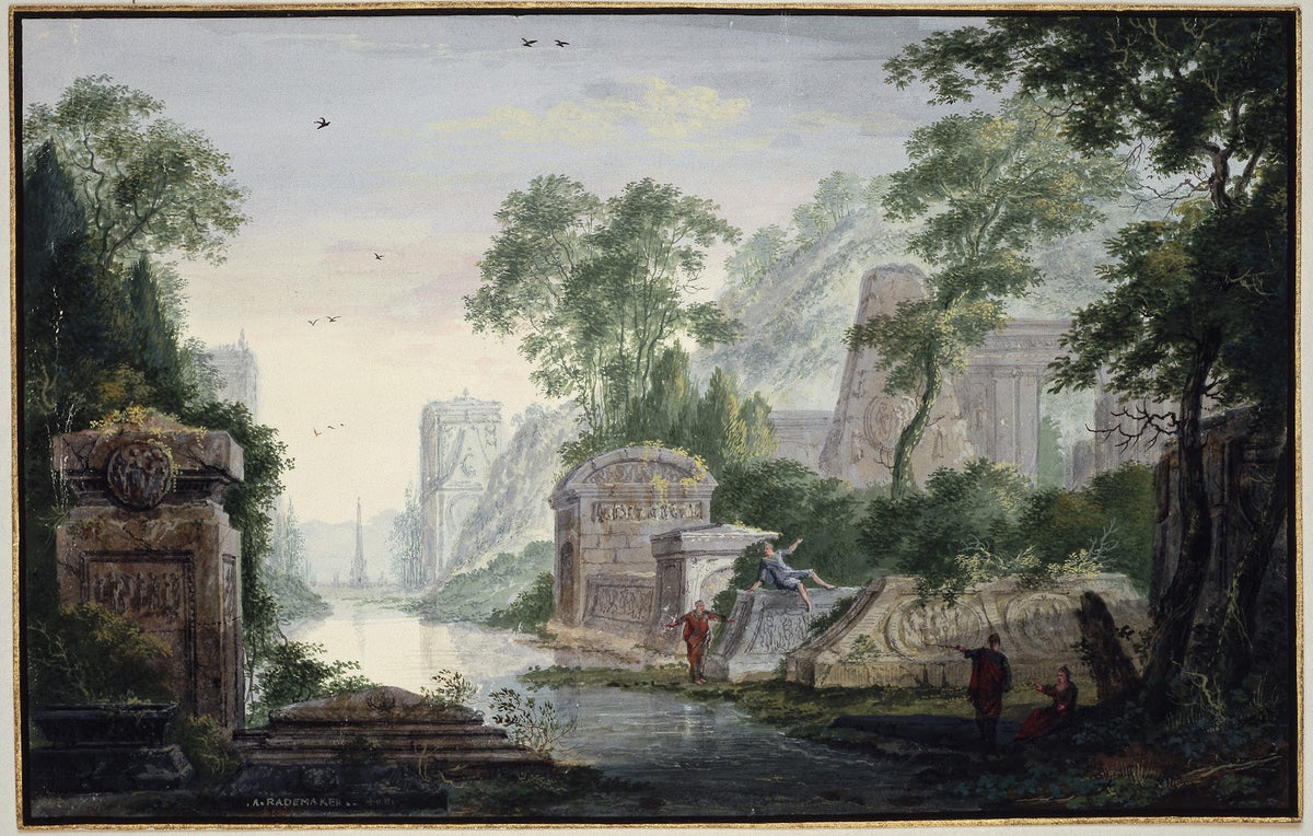 Ancient Grave Ruins in a River Landscape ca 1695  1700