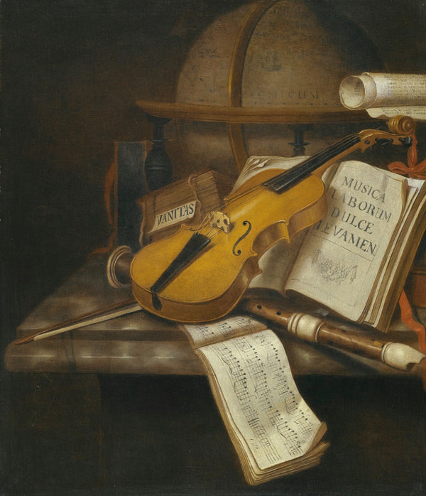 A Vanitas Still Life With A Violin A Recorder And A Score Of Music On A Marble T
