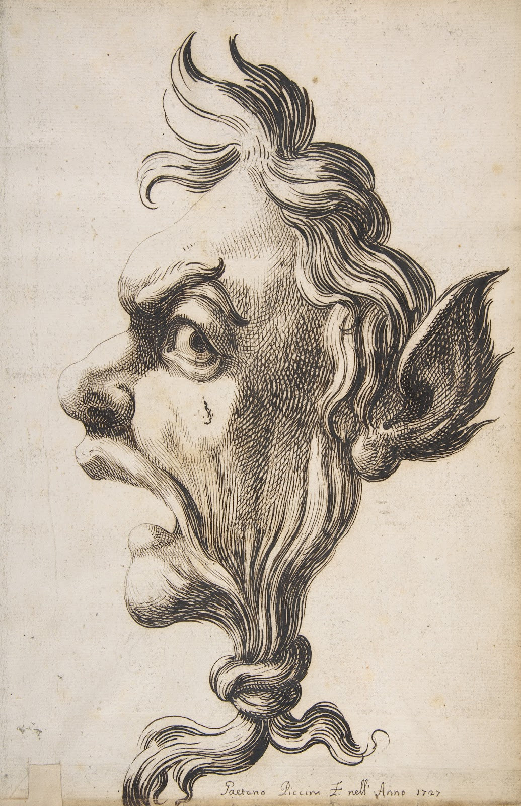 Large Grotesque Head Being Strangled by its Own Hair 1727