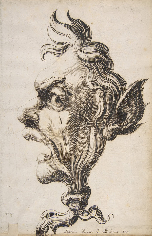 Large Grotesque Head Being Strangled by its Own Hair 1727