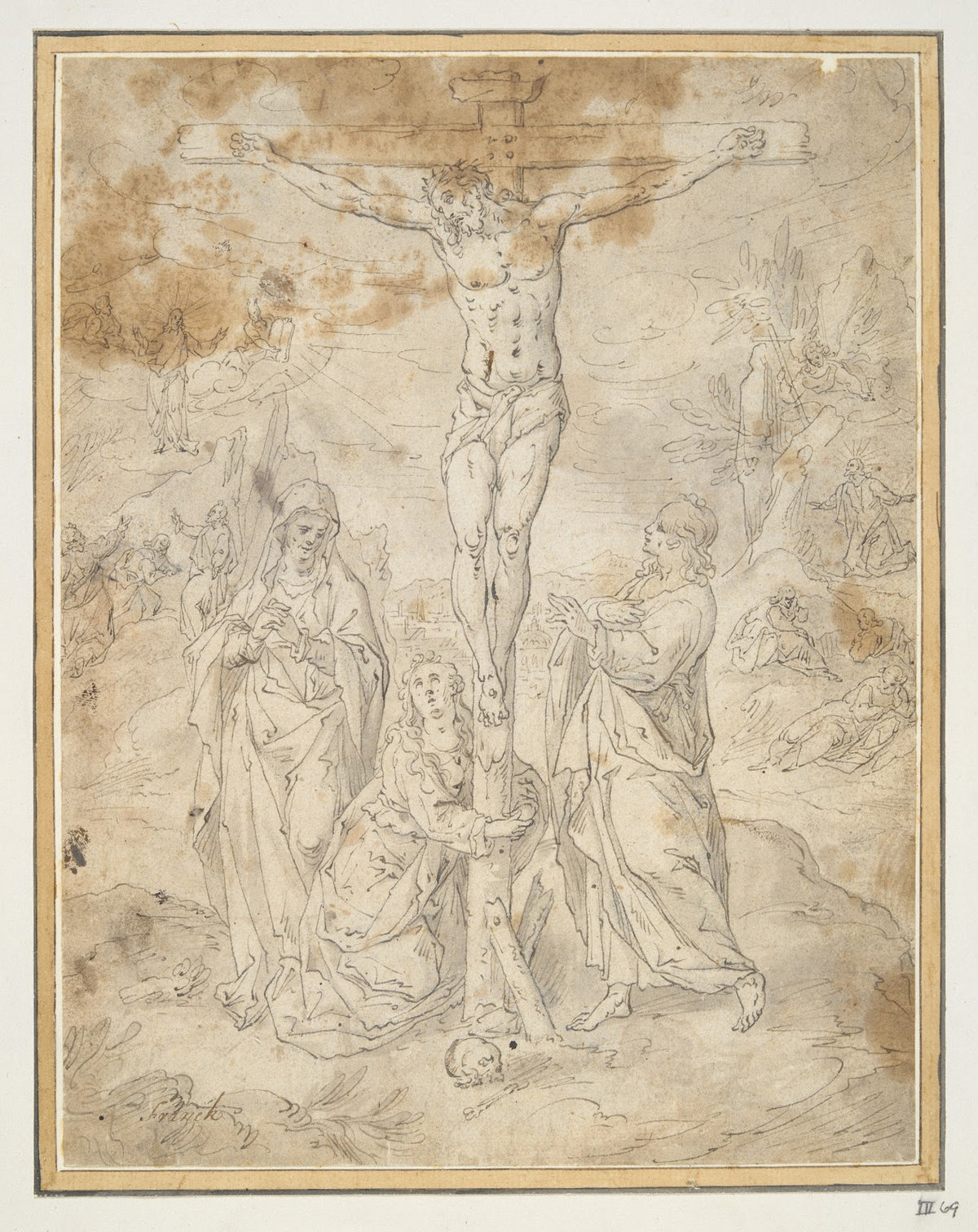 Christ on the Cross between the Virgin and St John with Scenes of the Passion in